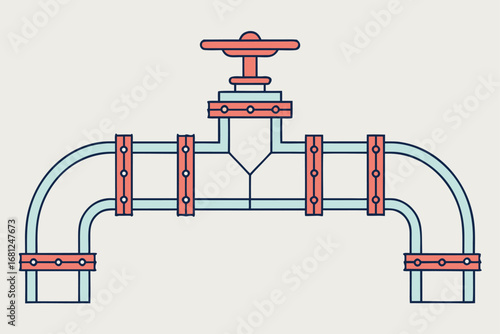 Industrial pipeline with valve and connections on a light background plumbing