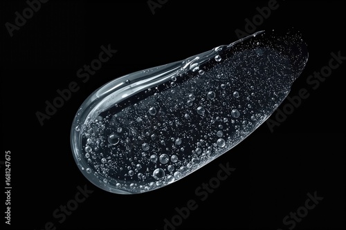 Cream gel cosmetic sample texture featuring bubbles on a dark backdrop