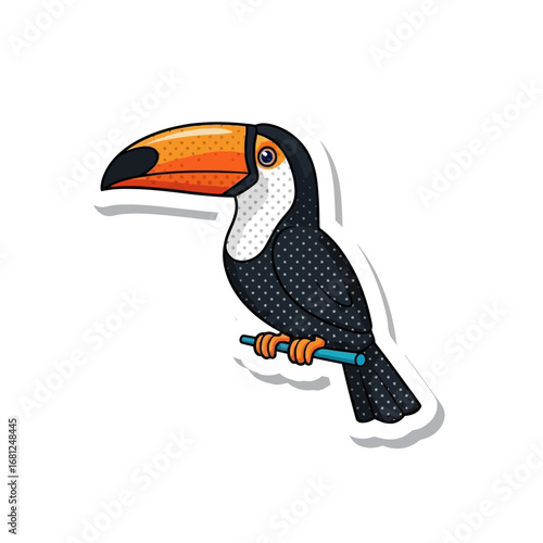 Toucan Illustration: A vibrant toucan perched on a branch, its distinctive large beak and colorful plumage standing out in an illustrative, captivating the eye.