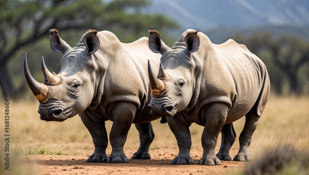 Obraz premium Natural habitat of white rhinos in the wild