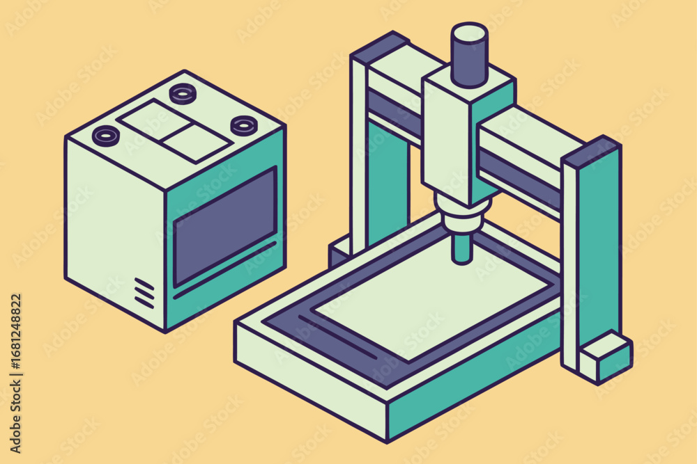 Obraz premium Isometric 3DCNC Machine and Control Box Illustration cnc machine milling machine