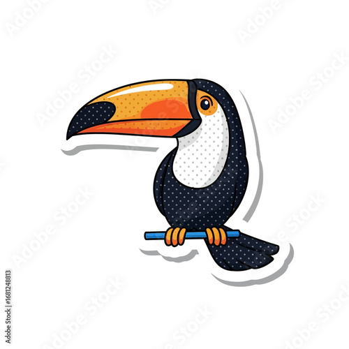 Tropical Toucan Illustration: An eye-catching illustration of a vibrant toucan perched gracefully, with its distinctive large beak and playful demeanor.