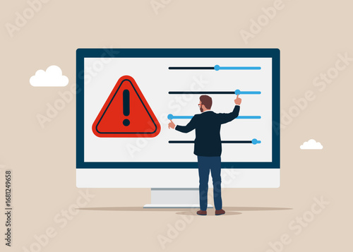 Error in settings. User adjusts various parameters. Customize settings, system adjust, control panel. Flat modern vector illustration. 