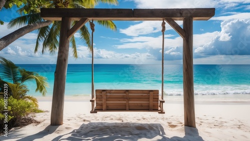 Wallpaper Mural Idyllic seaside getaway with soft white beaches, a rustic swing, and peaceful blue seas ideal for relaxation Torontodigital.ca