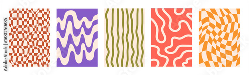 Set of Abstract vertical geometric backgrounds with colorful wavy shapes and lines. Trendy vector illustration in style retro