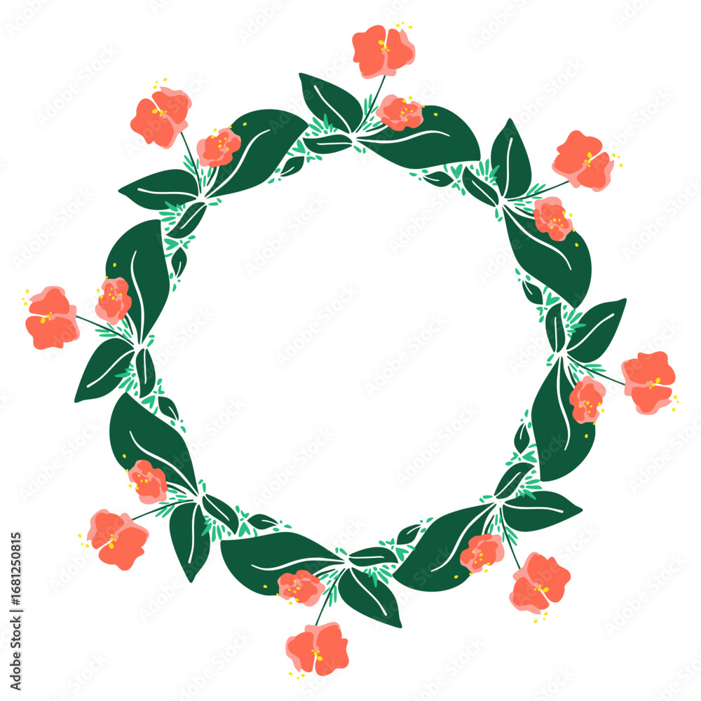 Fototapeta premium Hand Drawn Floral Wreath Vector – Delicate Intertwined Flowers, Colorful SVG Illustration with Empty Center