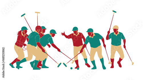 Vibrant Polo Match in Action: A stylized depiction of polo players engaged in a dynamic game, wielding their mallets and striving for victory.