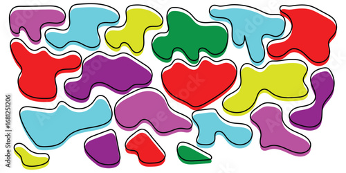 Isolated colourful outline blob icon set on white background. Different shapes hand drawn blob icon on white page. EPS 10.  Bubble graphical elements. 