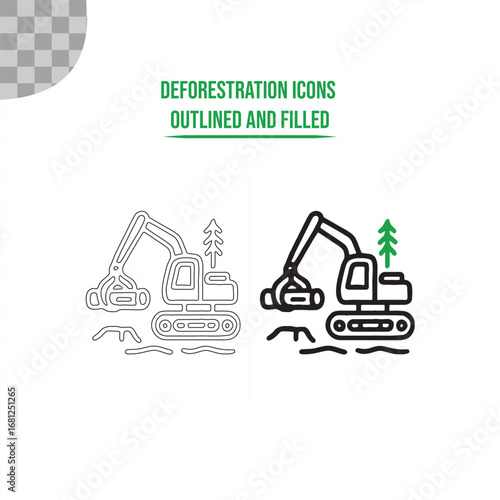 Deforestation outline icons on white background