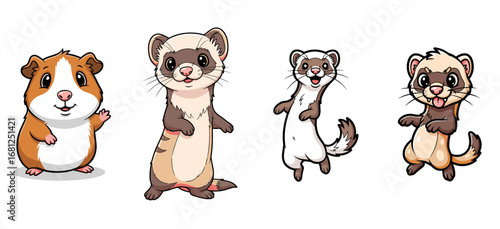 Group of cartoon animals together. Whimsical, cute, animation, pets, furry friends, playful, adorable, nature, wildlife, characters