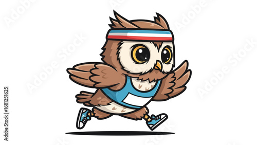 Running Owl in Sportswear: This illustration features an athletic owl enthusiastically jogging in its sportswear, capturing the spirit of competition.