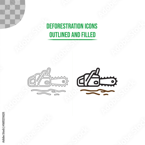 Deforestation outline icons on white background