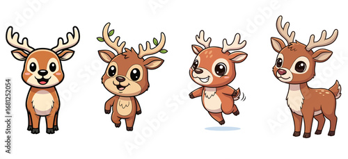 Cartoon deer poses in various styles. Cute, playful, forest animal, wildlife, adorable, woodland creature