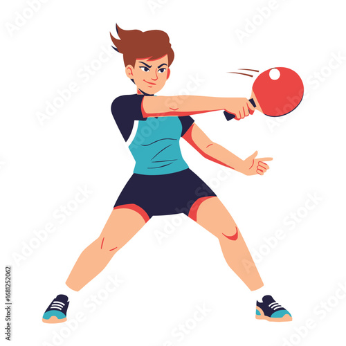 Dynamic Smash: A female athlete executes a powerful table tennis shot, poised and focused, embodying the spirit of sportsmanship and competition in a dynamic illustration.