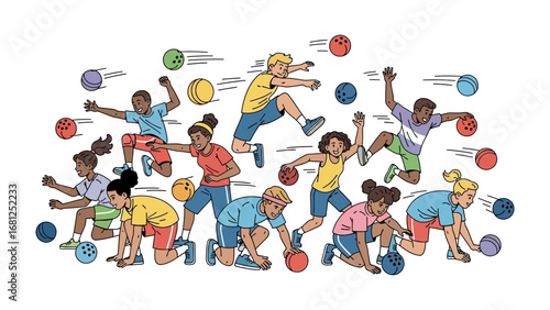 Dynamic Sports: An illustration capturing the motion of youthful athletes in the midst of a diverse sports competition, showcasing the energy, athleticism, and team spirit.