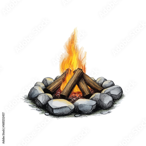campfire hand drawn illustration