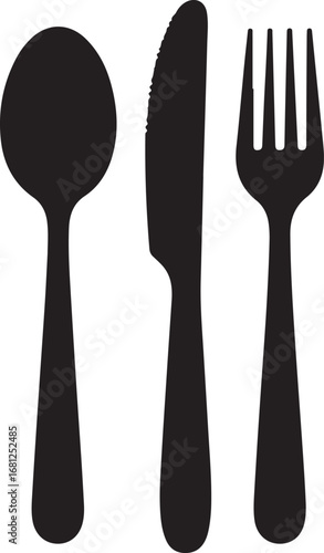 Spoon, knife, fork icon set, Dining silverware Silhouette