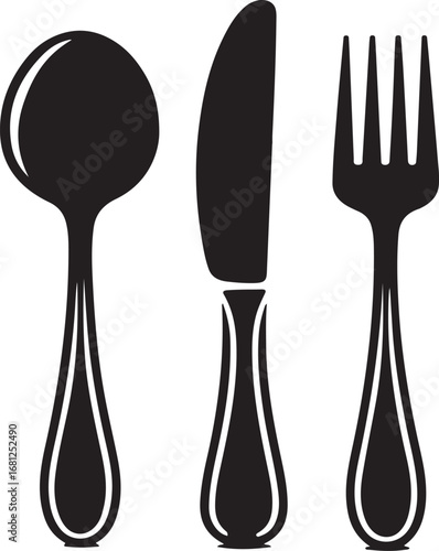 Spoon, knife, fork icon set, Dining silverware Silhouette