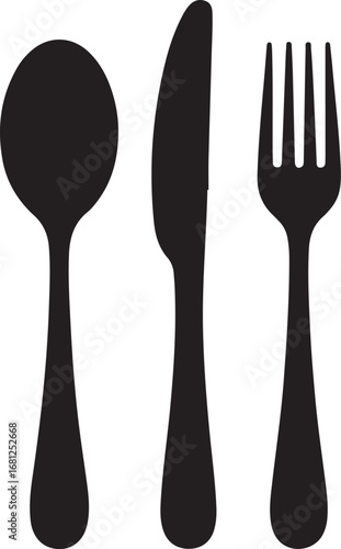 Spoon, knife, fork icon set, Dining silverware Silhouette