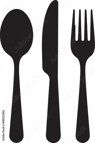 Spoon, knife, fork icon set, Dining silverware Silhouette