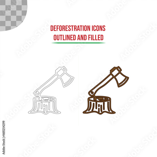 Deforestation outline icons on white background