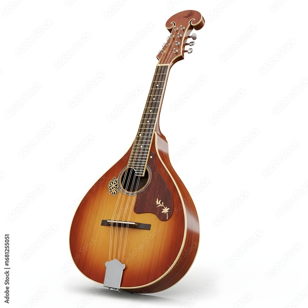 Naklejka premium Acoustic Mandolin with Sunburst Finish Isolated on White Background
