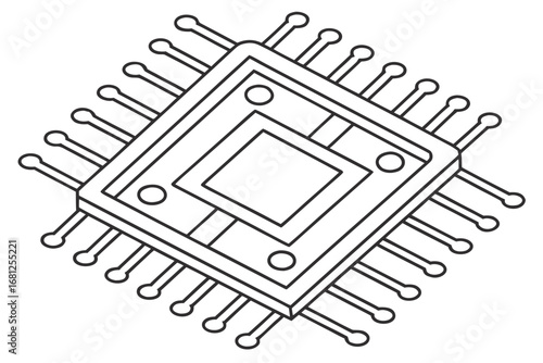 Outline of a Square Computer Microchip with Many Pins computer chip processor
