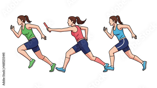 The Relay Race: A dynamic illustration of female athletes in a spirited relay race, vividly showcasing the essence of teamwork and athletic competition.