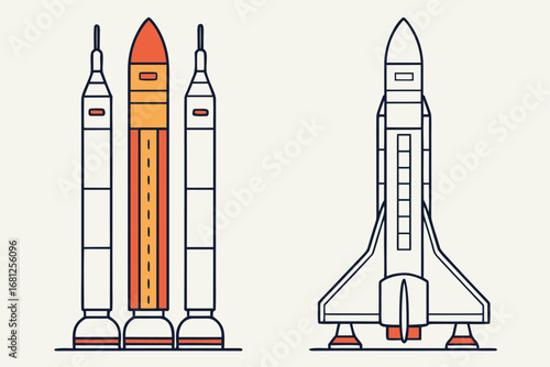 Rocket Launch Vehicle and Spacecraft Illustration on White Background vector