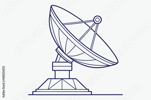 Satellite Dish Antenna Line Drawing on White Background communication technology