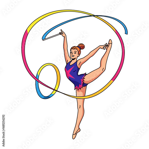 Ribbon Dance Delight: A graceful athlete twirls a vibrant ribbon in a stunning display of athleticism, creating a dynamic and eye-catching visual.