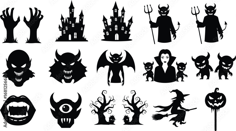 Fototapeta premium Halloween vector silhouette scary elements for graphic design
