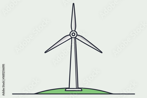 Simple line drawing of a wind turbine on a green grassy hill renewable energy green energy