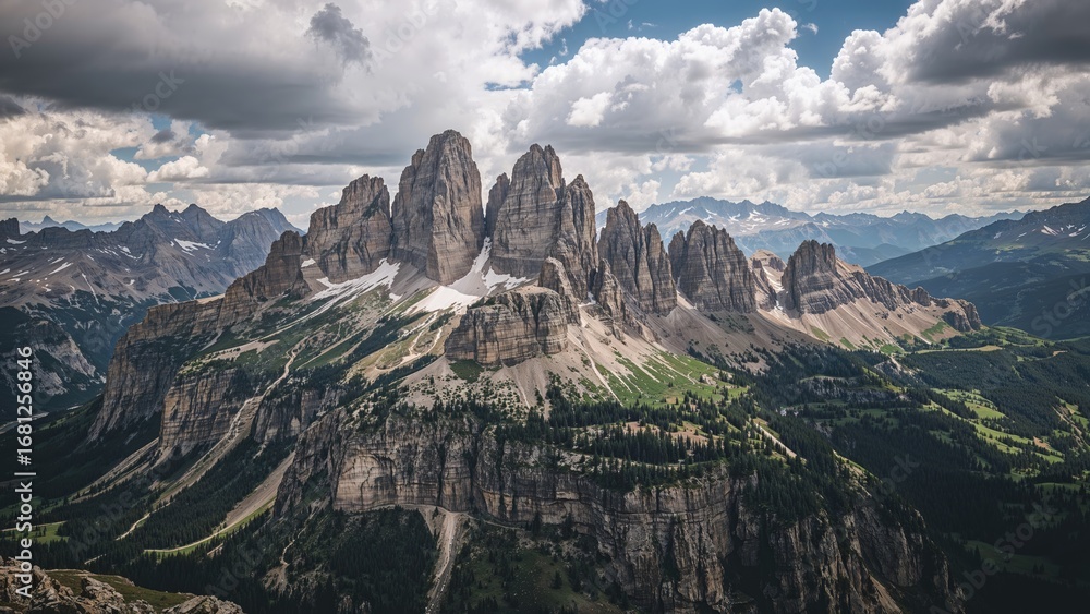 Naklejka premium Scenic View of Tre Cime Di Lavaredo in the Dolomites, South Alpine Area