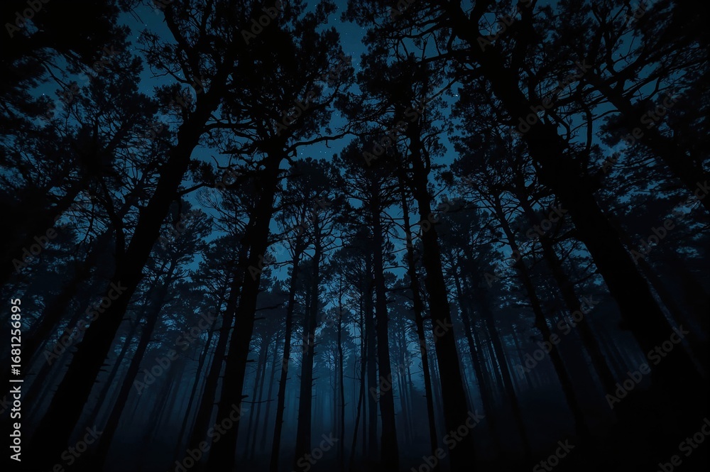 Naklejka premium Dark forest with tree outlines