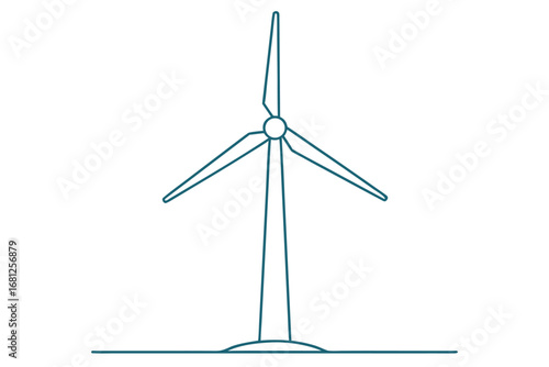 Single wind turbine line art illustration on white background wind energy renewable energy