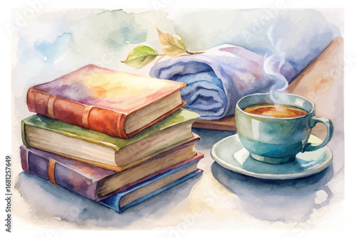 Watercolor books, coffee, and cozy scenes