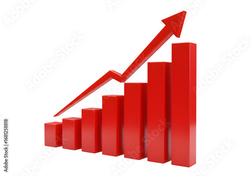 A striking red 3D bar graph with a bold upward trend arrow Isolated on white or transparent background. PNG format. Free Download A striking red 3D bar graph with a bold upward trend arrow Isolated on white or transparent background. PNG format. - GFXLoad