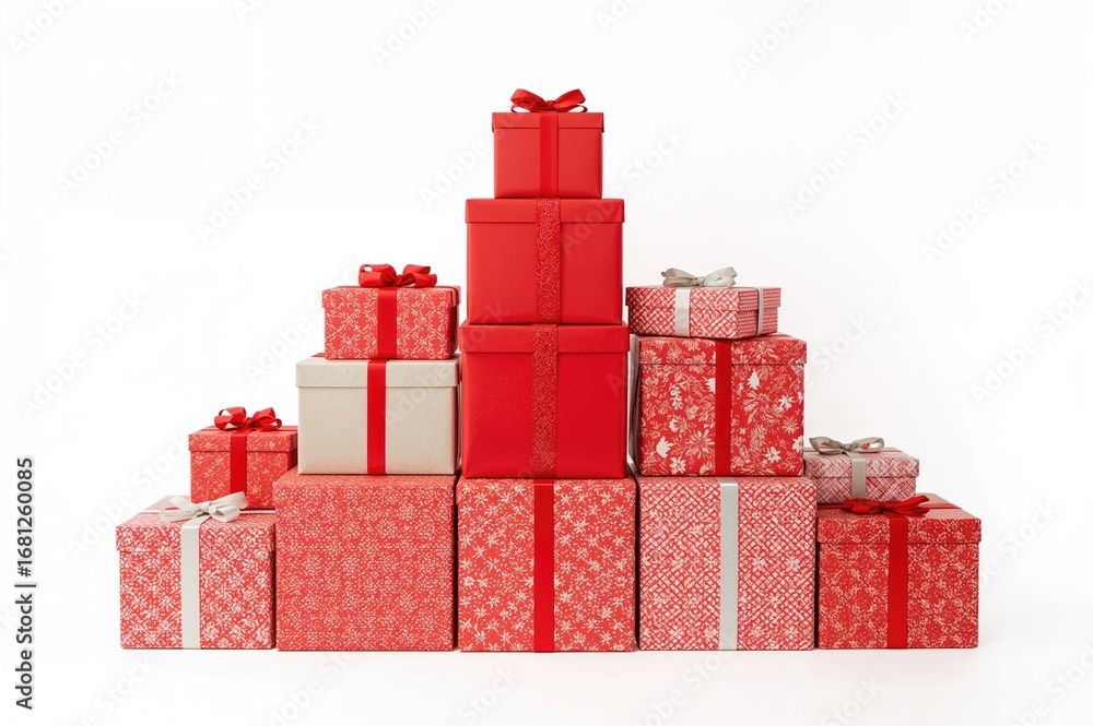 Obraz premium Holiday presents piled on a white background