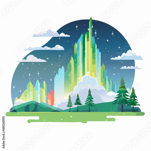 Emerald City Fantasy Illustration With Colorful Buildings