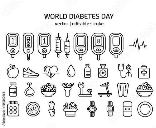A Comprehensive Collection of Illustrations Related to Diabetes Management, Tools, and Healthy Lifestyle Choices for Educational and Informational Purposes