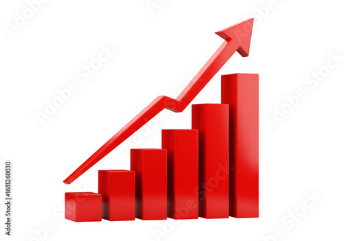 A striking red 3D bar graph with a bold upward trend arrow Isolated on white or transparent background. PNG format. Free Download A striking red 3D bar graph with a bold upward trend arrow Isolated on white or transparent background. PNG format. - GFXLoad