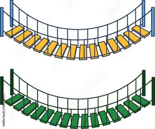 Illustration of two rope bridges in different colors isolated
