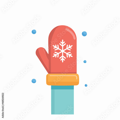 Red Winter Mitten With Snowflake Design