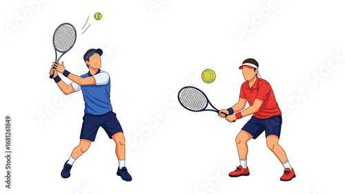 Tennis Match Dynamics: An action-packed illustration captures the dynamic energy of a tennis match, showcasing the intensity and focus of the game with the players preparing for action.