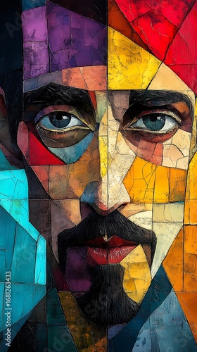 Colorful geometric abstract portrait of a man created in a mosaic style photo