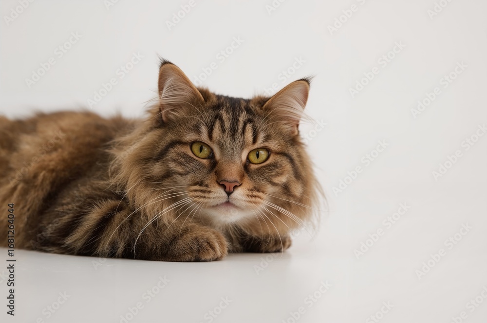 Obraz premium Striped feline lounging comfortably on the ground