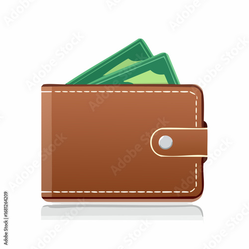 Stylish brown leather wallet overflowing with cash, a symbol of financial success and wealth, perfect for illustrating business, finance, or lifestyle concepts in marketing and advertising