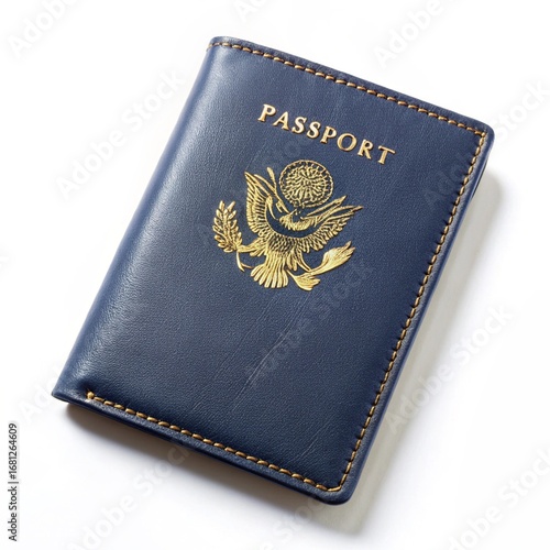 Navy Blue Leather US Passport Cover with Gold Emblem