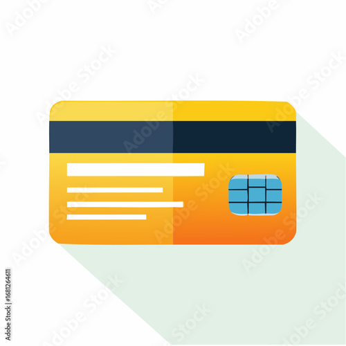Modern orange credit card icon with chip for secure payments, representing financial technology and cashless transactions in a sleek, professional design perfect for business use